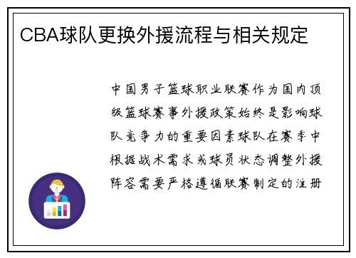 CBA球队更换外援流程与相关规定